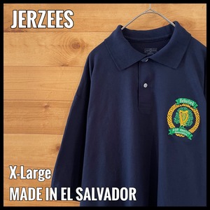 【JERZEES】ビッグサイズ ポロシャツ XL 刺繍ロゴ ネイビー US古着 アメリカ古着