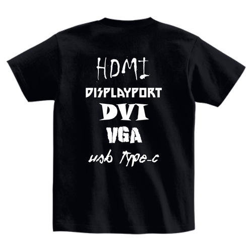 背面プリント・映像端子Tシャツ・（カラー）ブラック・ヘビーウェイトT