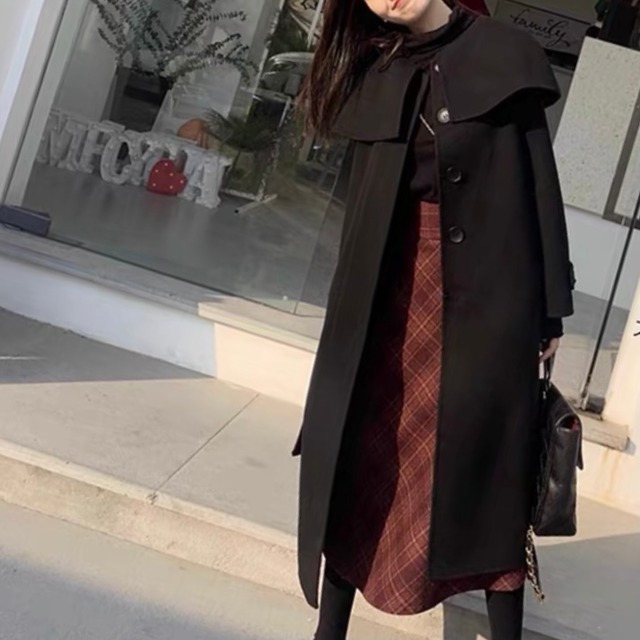 Collar black long coat