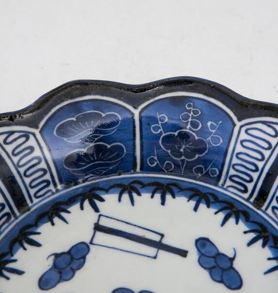 明治期　伊万里焼　染付　深皿　大鉢　中鉢　骨董品　梅　松　扇子　富士　3個セット 明治期 伊万里焼 染付 深皿 大鉢 中鉢 骨董品 梅 松 扇子