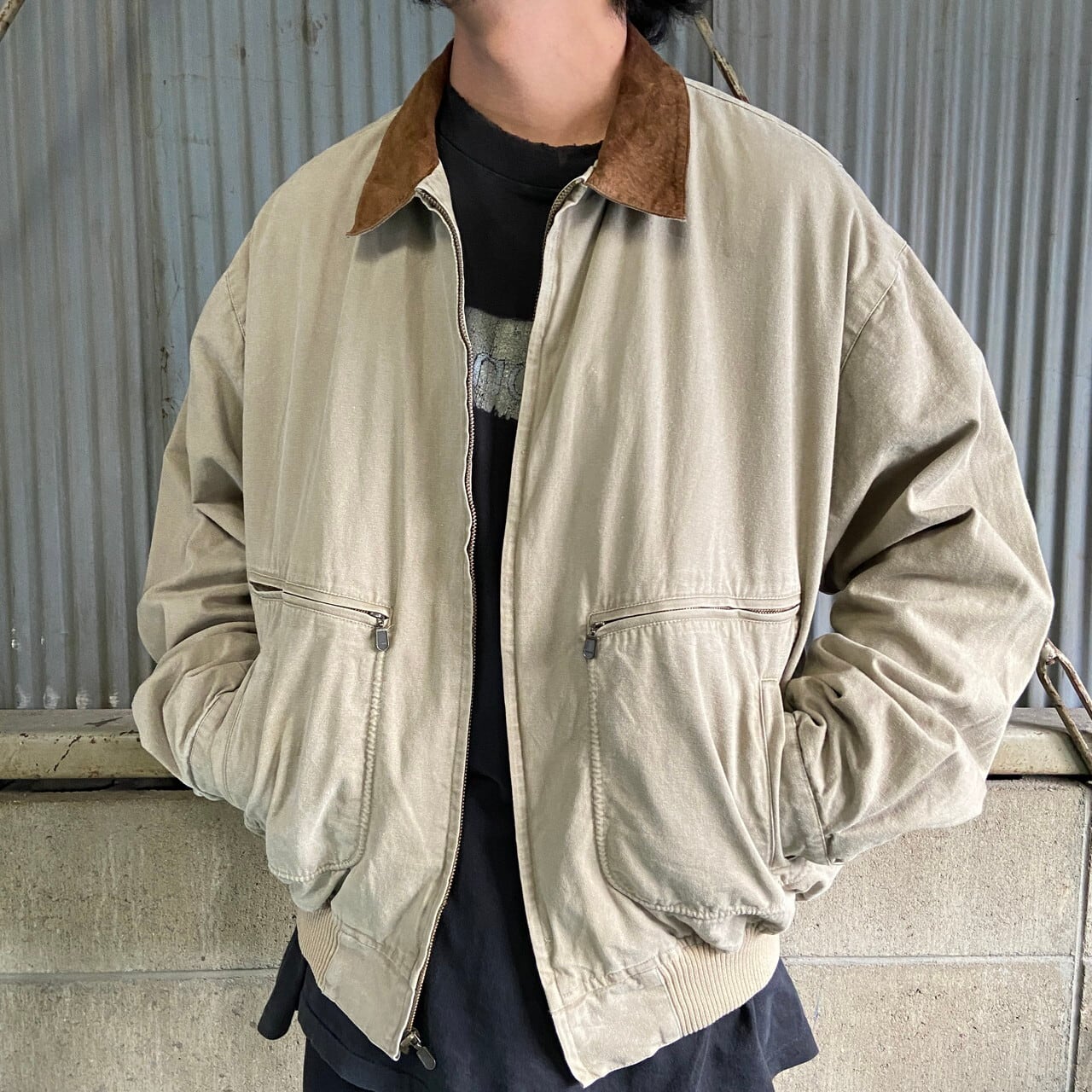 ブルゾン ベージュ ナイロン メンズ 2XL  90s 長袖 ジャケット