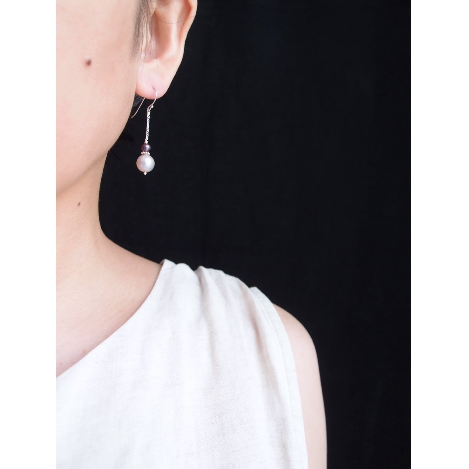 SV】Gray × Navy Pearl Earrings／バイカラー パールピアス（ライト