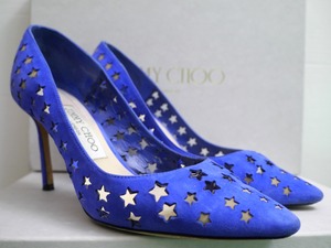 2018SS★JIMMY CHOO ジミーチュウ ROMY 85 パンチング☆スター  スエードレザー ヒール パンプス 36青★ 上品なスエードがデイリーで大活躍
