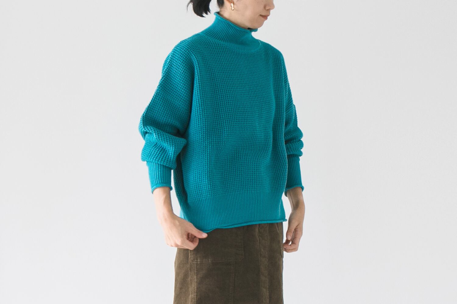 COTTON ACRYLIC WASHABLE KNIT - BOTTLE NECK PULLOVER：コットン