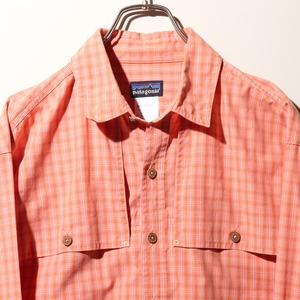 美品 M 09年 長袖 サーモンピンク×ブラウン アイランドホッパーシャツ Patagonia パタゴニア island hopper shirt