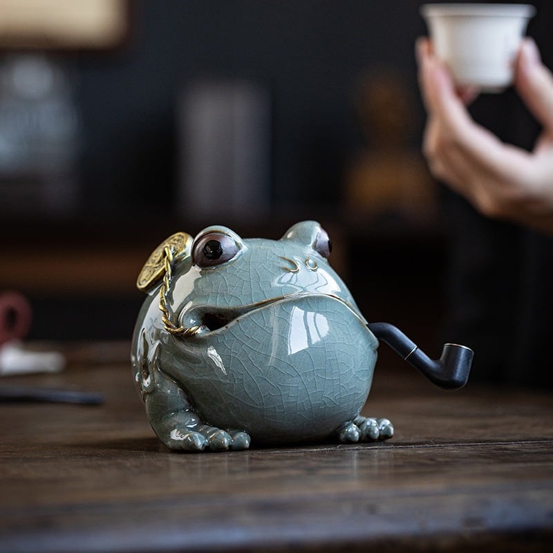 蛙 カエル 置物 オブジェ 陶器 ブルー 高級感 財運 金運 開運 運気