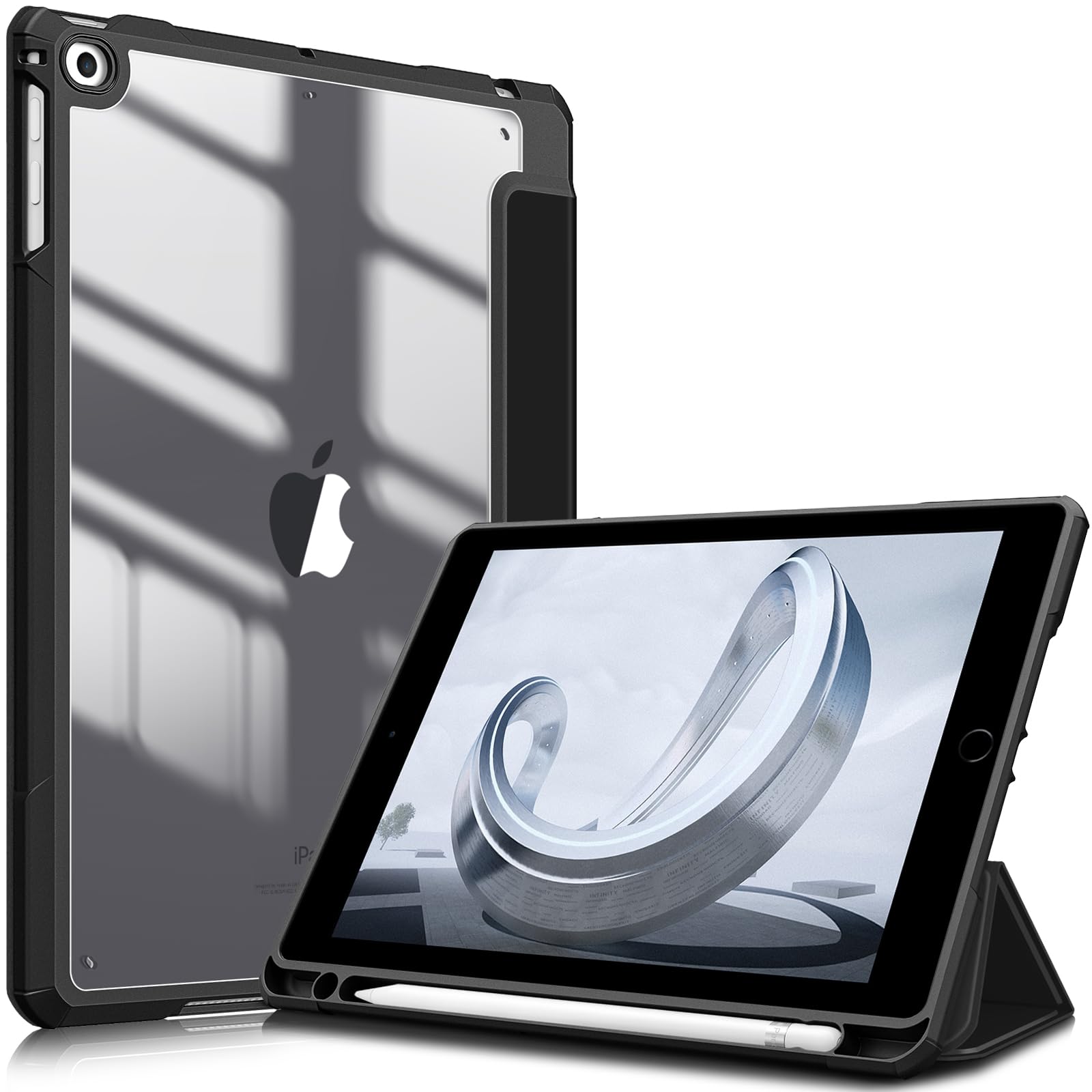 Fintie iPad 9.7 2018 2017/Air2/1用ケース 透明バックカバー Pencil 収納可能(1ブラック)