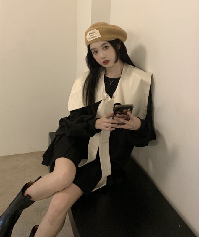 ブラックセーター ジャケット レディースオータムルーズ薄手トップス ロング 大人ガーリー スウィート キュート カジュアル 秋物 モンロー74357546640