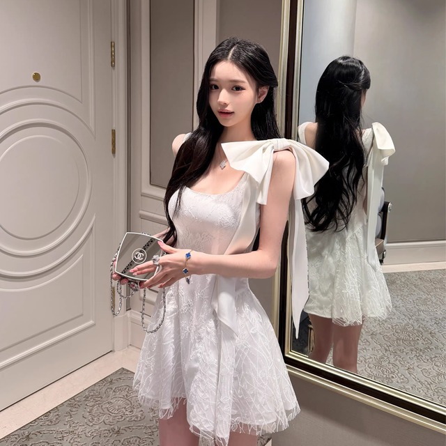 【dress】リボン付きレースキャミワンピース Q8385