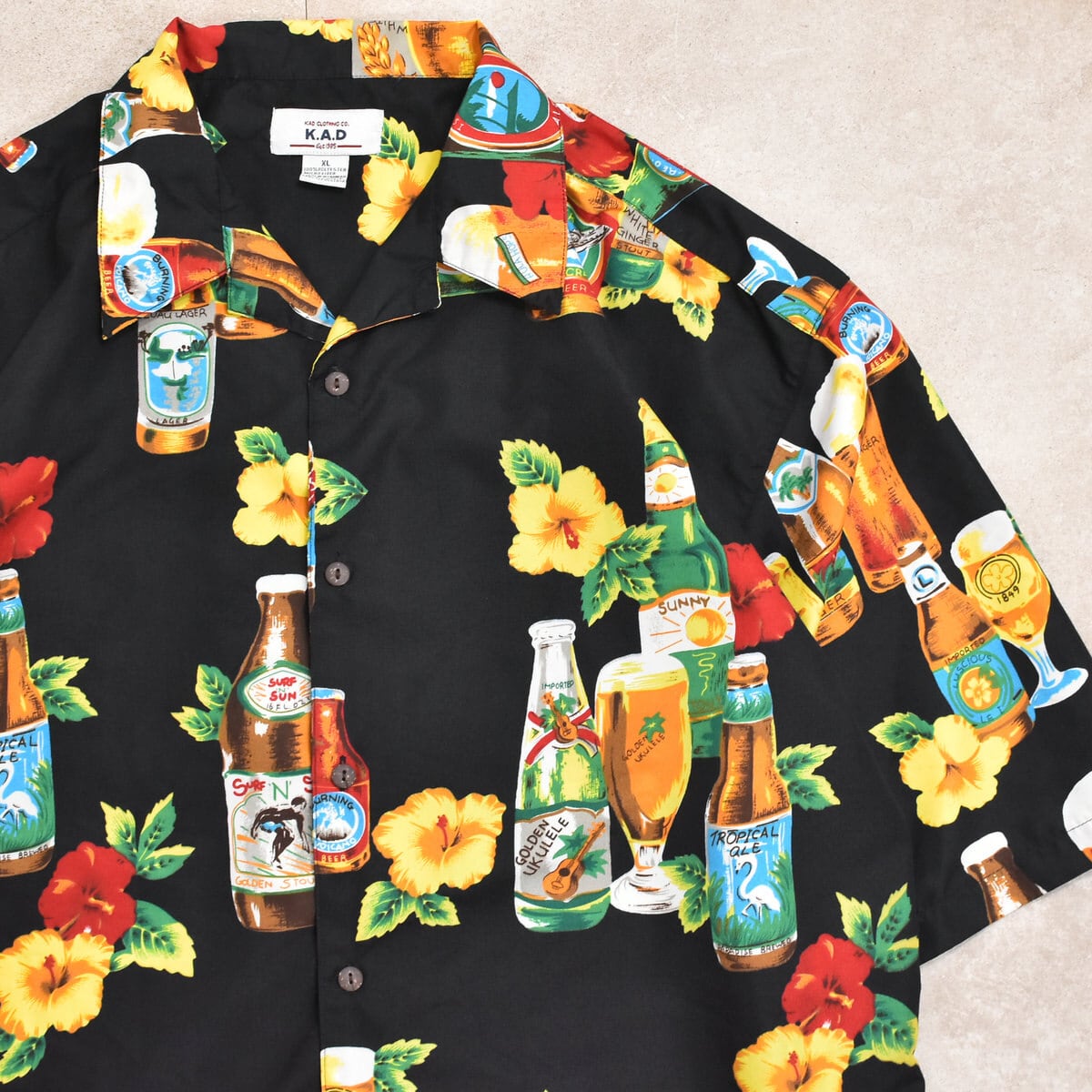 90s K.A.D beer pattarn aloha shirt