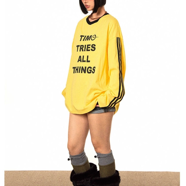 レトロロゴプリントクルーネックロングスリーブTシャツ 1col R02558