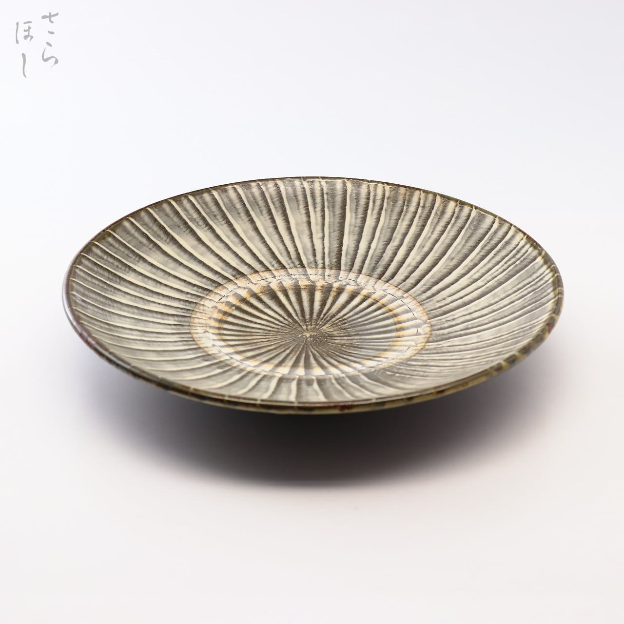 小鹿田焼 小袋窯 8寸皿 打ち刷毛目 うす青 直径約23.5cm 中皿 陶器 和食器 民藝