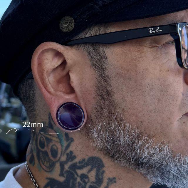 ボディピアス 22mm 25mm アメジスト 天然石ピアス ダブルフレア 拡張