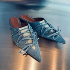 レースアップデニムミュール