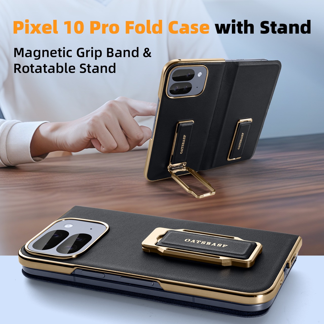 ◆Google Pixel 10 9 Pro Fold◆ Leather Magnetic Grip Band Full Phone Case / レザー マグネティック グリップ バンド スマホケース