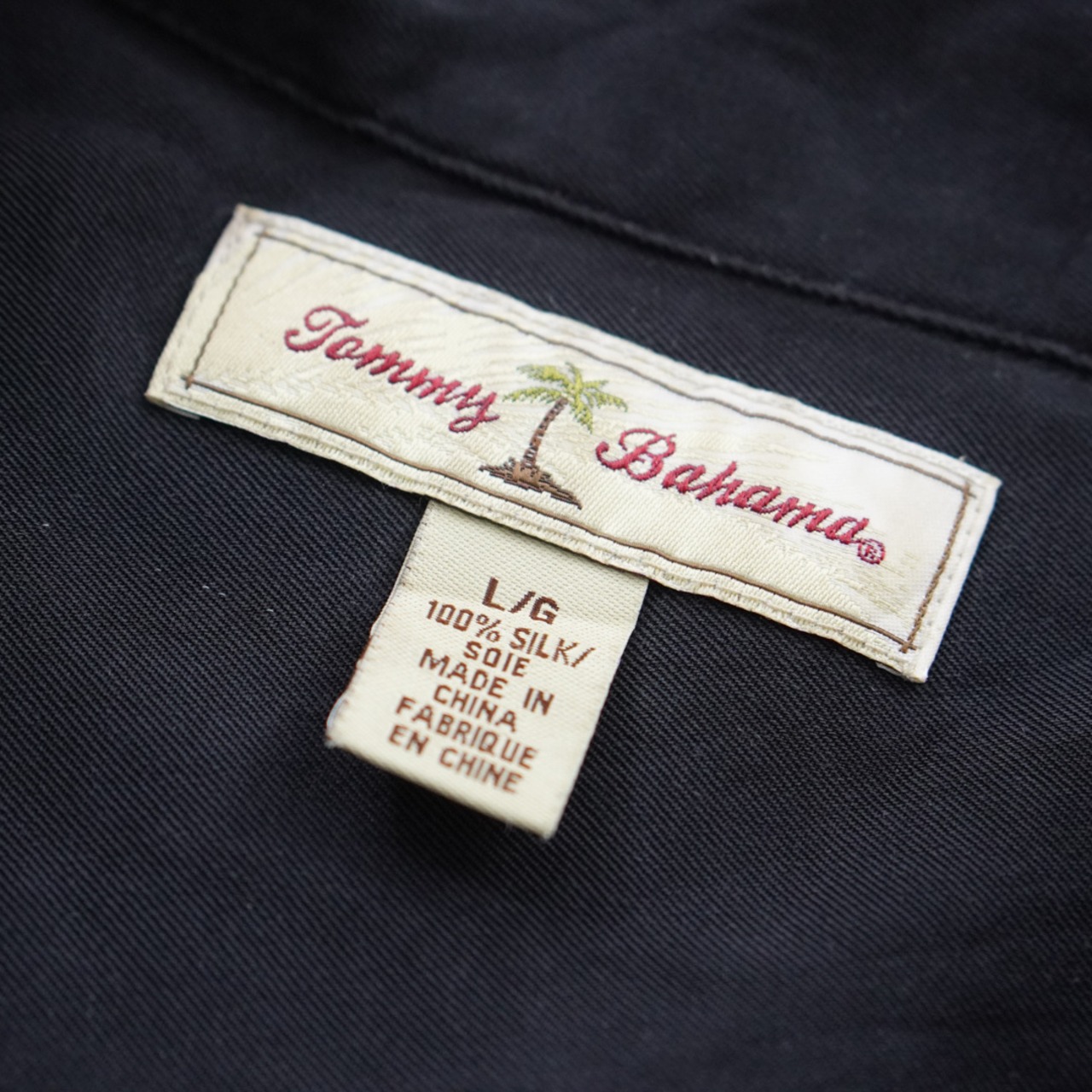 Tommy Bahama Silk open-collar shirt black [L] 古着 - 13