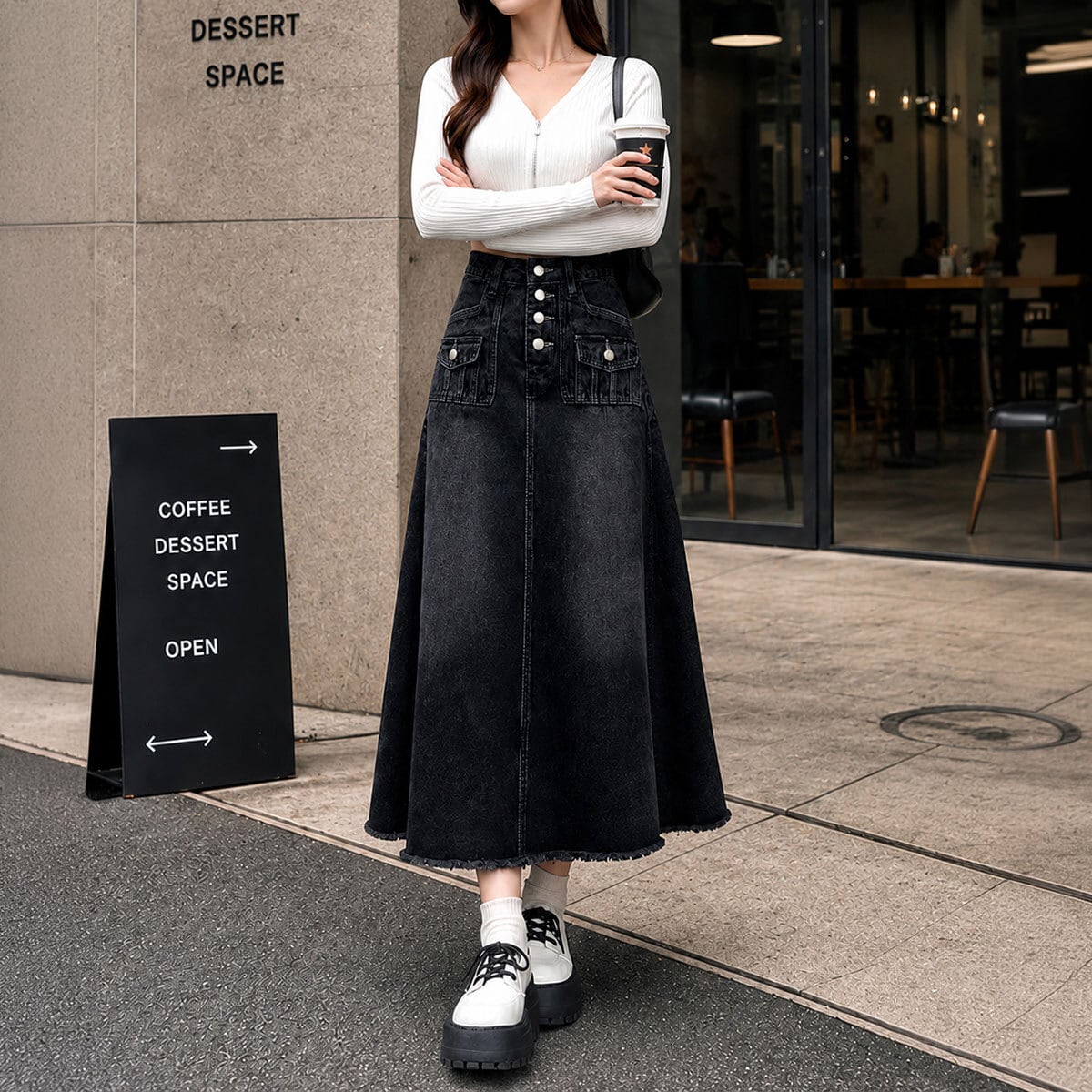 デニム ロングスカート レディース 韓国 ヴィンテージ 大人 カジュアル