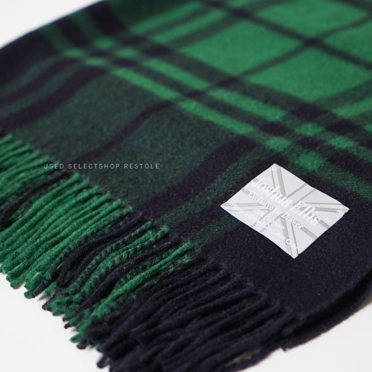 【Drawer別注】Joshua Ellis(ジョシュアエリス)カシミヤ大判ストール グリーン×ネイビー