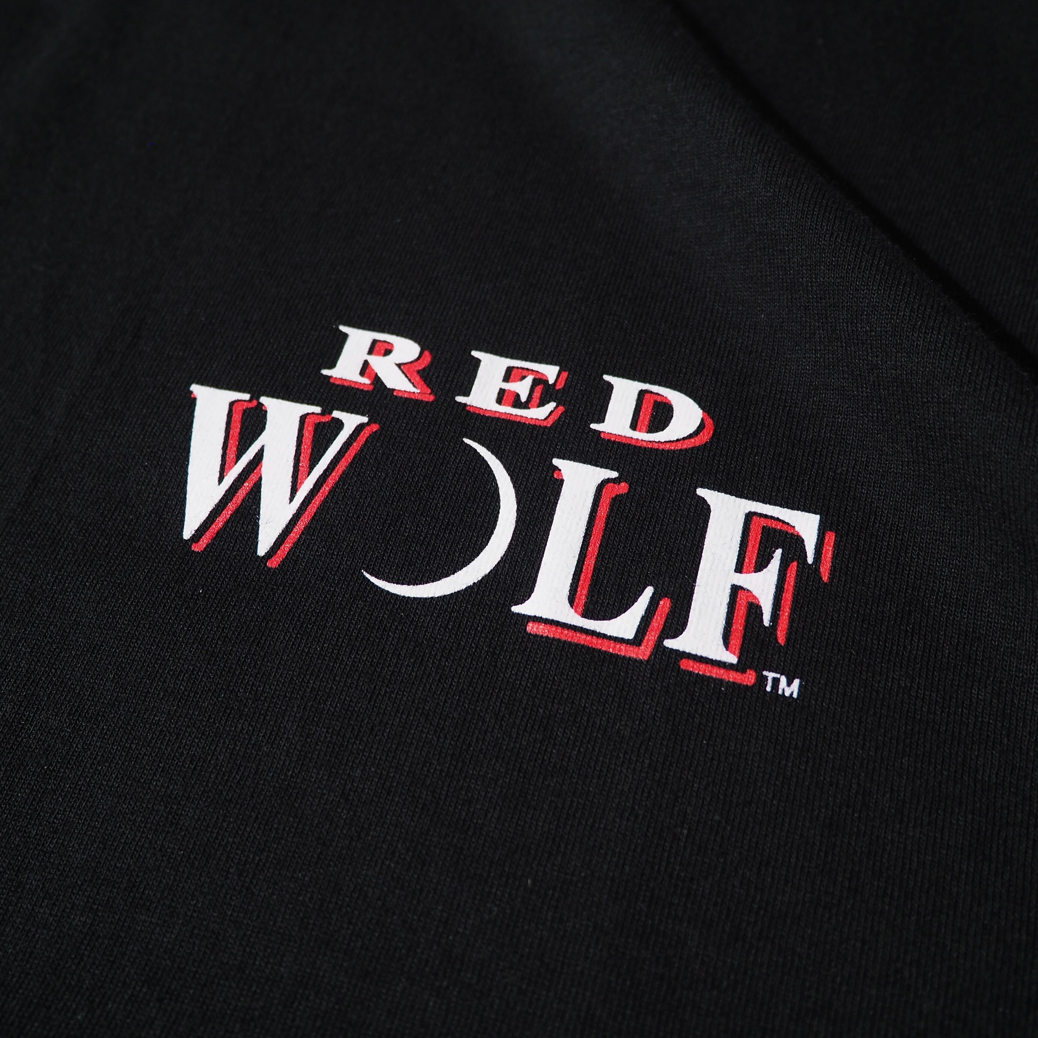 1990s ” RED WOLF ” wolf face printed black Tee (made in Usa)