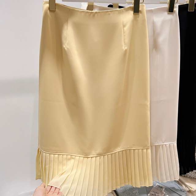 プリーツ切替 ミディ丈 タイトスカート　00014