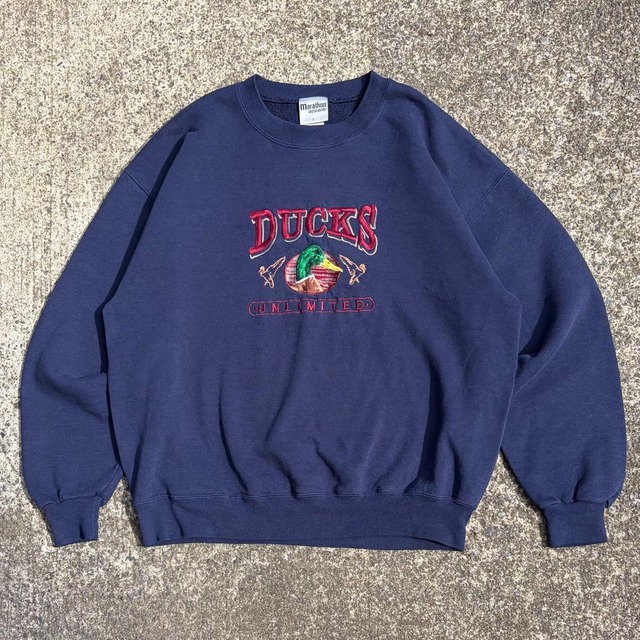 【Lサイズ】90's~ DUCKS UNLIMITED カモ ゴリゴリ刺繍 古着 スウェット