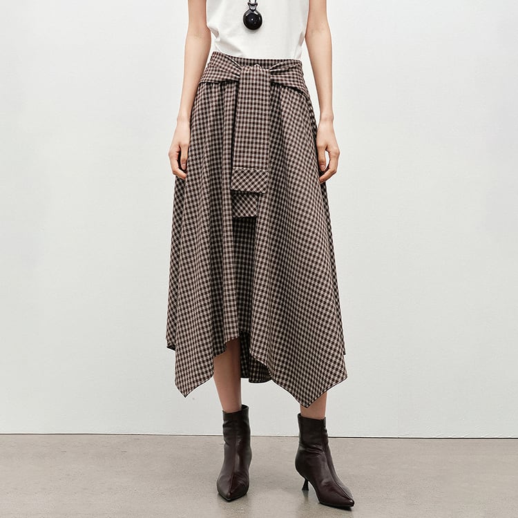 ギンガムチェック アシンメトリー ロングスカート No.6003