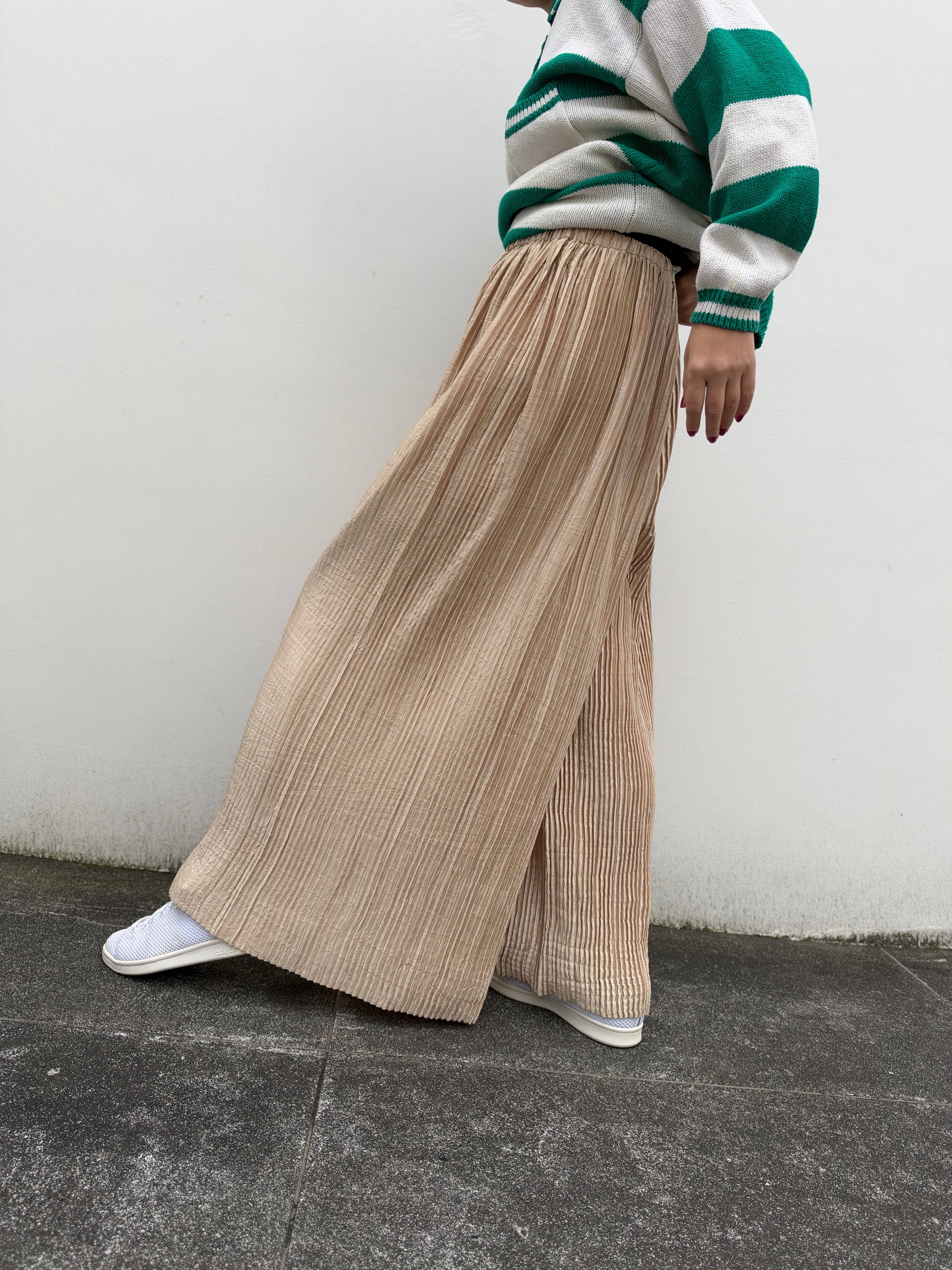 JM champagne beige pleats wide pants