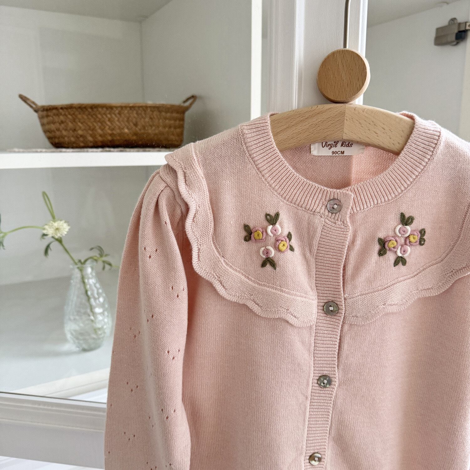 バラ刺繍 薄ピンクカーディガン【100〜130size】 | Pay ID