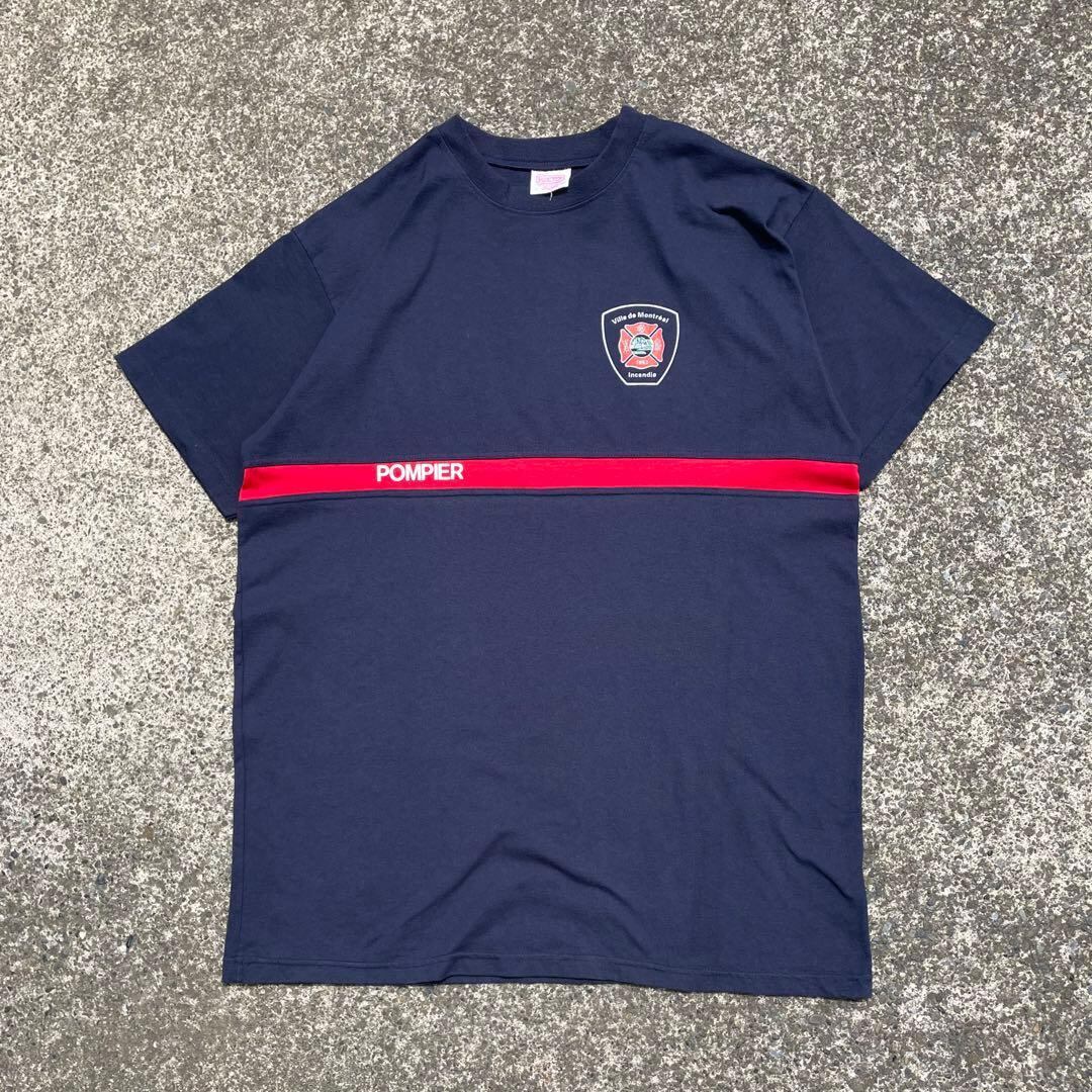 【XLサイズ】90's カナダ製 カナダ モントリオール消防 切り替え 古着 Tシャツ