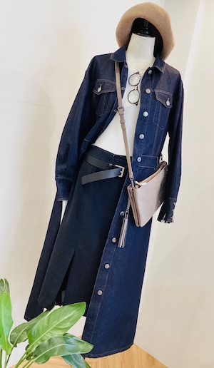 2wayラメ入りデープインディゴデニムドレス