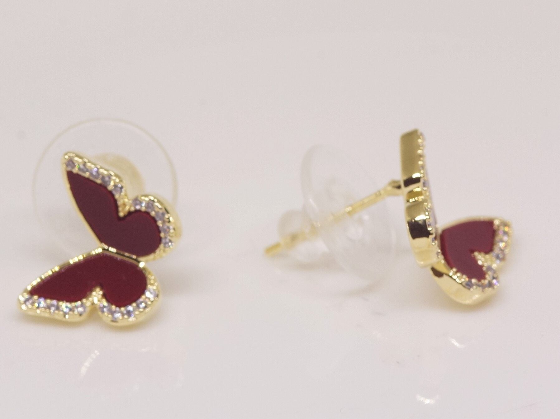 18K RGP ゴールド ダイヤ CZ レッド 蝶々 ピアス gp5776 | Rainbow Rabbit