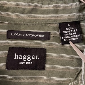 【haggar】ポリシャツ ストライプ 長袖シャツ Lサイズ アメリカ古着