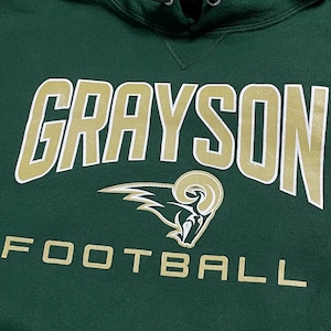 【Russell】グレイソン高校 フットボール アメフト部GRAYSON FOOTBALL ロゴ バックプリント ナンバリング パーカー スウェット フーディー hoodie M ディープグリーン  us古着