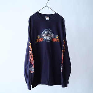 " HARLEY DAVIDSON " over silhouette front & back print design L/S cut &sewn