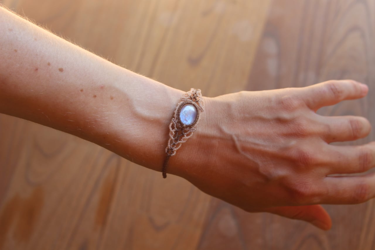 Rainbow moonstone micro macrame bracelet