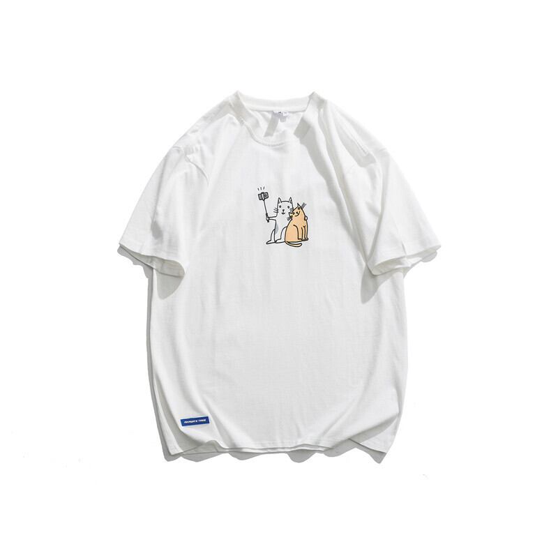 Road Vintage Summereseかわいい猫のプリント半袖TシャツメンズルーズラウンドネックカップルTシャツトップ-Alibaba ショート ハーフスリーブ 大人ガーリー スウィート キュート カジュアル サマー 夏物 Oネック ビンテージ hip6-161129276664421