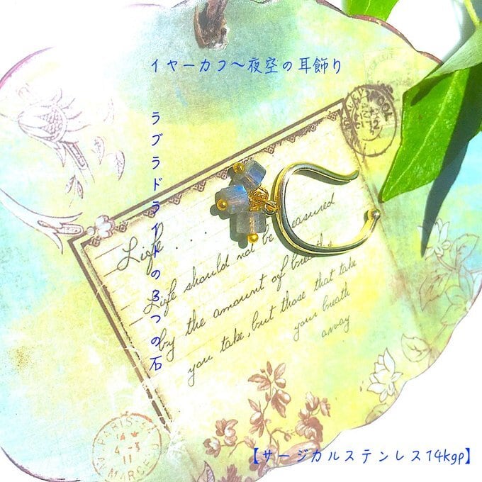 【一点物】✦⋆.6月の誕生石✦⋆.·夜空の輝き ⋆.·ラブラドライトイヤーカフ⋆.·14kgpサージカルステンレス ⋆.·✦