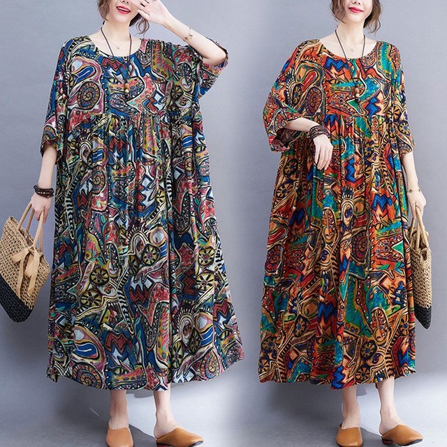 RELAXED PRINT PANEL MIDI DRESS M-17881