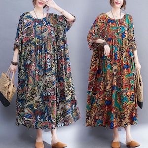 RELAXED PRINT PANEL MIDI DRESS M-17881