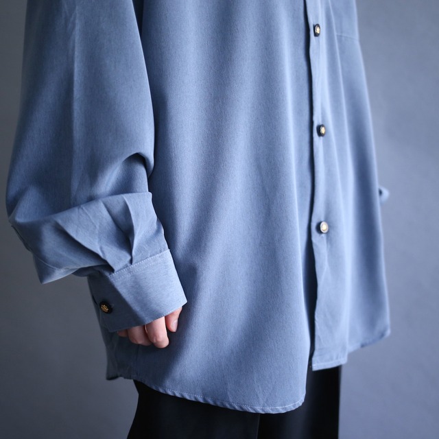 "刺繍" fly-front minimal design good detail button loose shirt