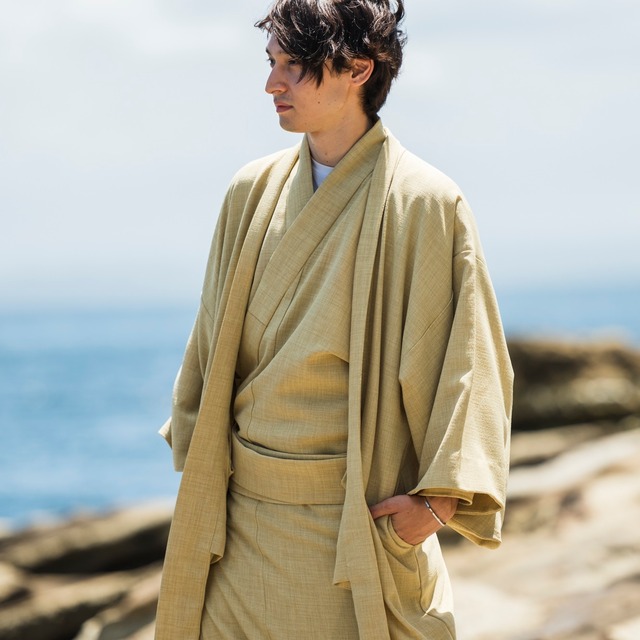 【 L size 】KIMONO + HAORI : golden brown