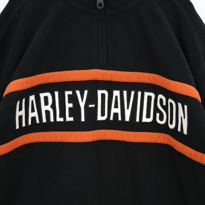 ハーレーダビッドソン ハーフジップフリース 刺繍 スウェット XL 黒 ベージュ
