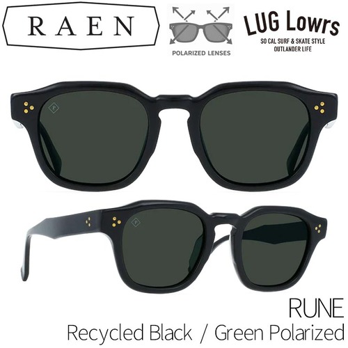 RAEN Optics レーン レイン サングラス RUNE Recycled Black Green Polarized 偏光レンズ ポラロイズド メンズ レディース 100U232RUN-S762-48 日本代理店正規品