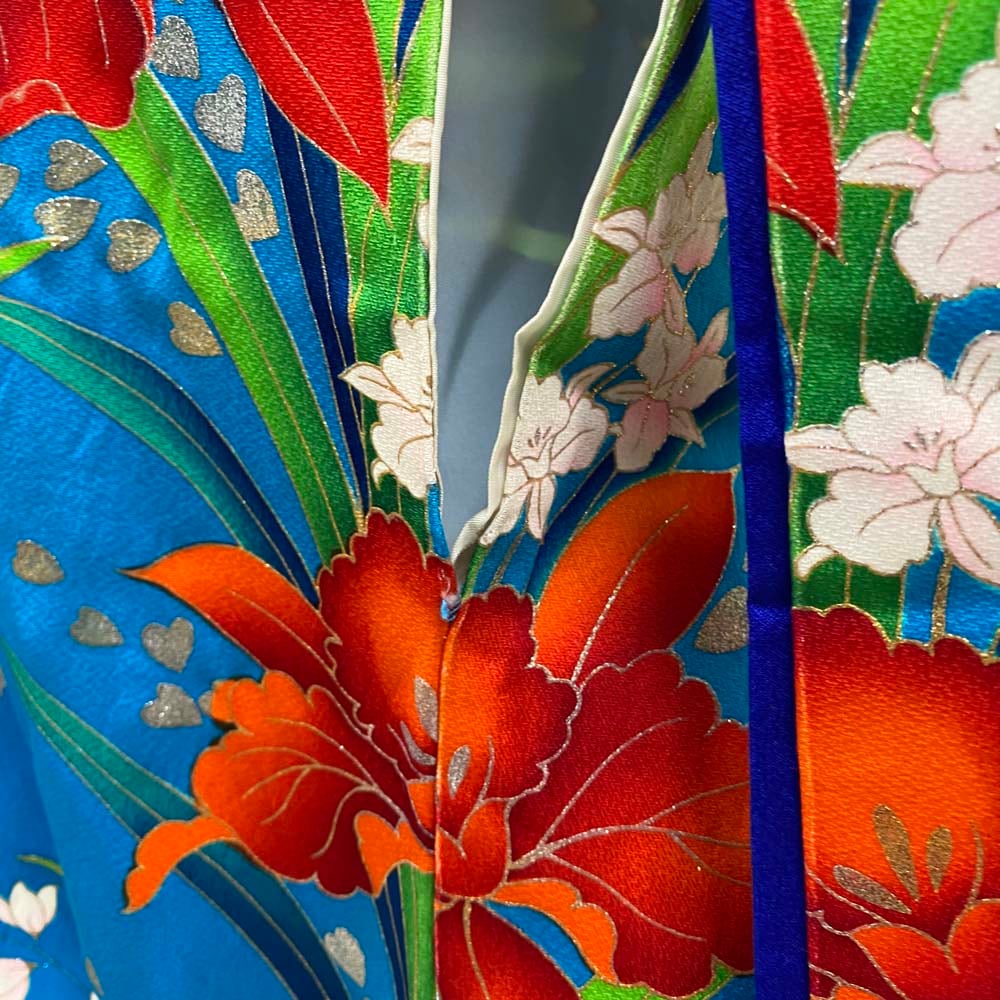 本振袖 引き振袖 正絹 水色 ブルー 桜 ピンク 花柄 古典 刺繍 結婚式 本振袖ブルー水色正絹