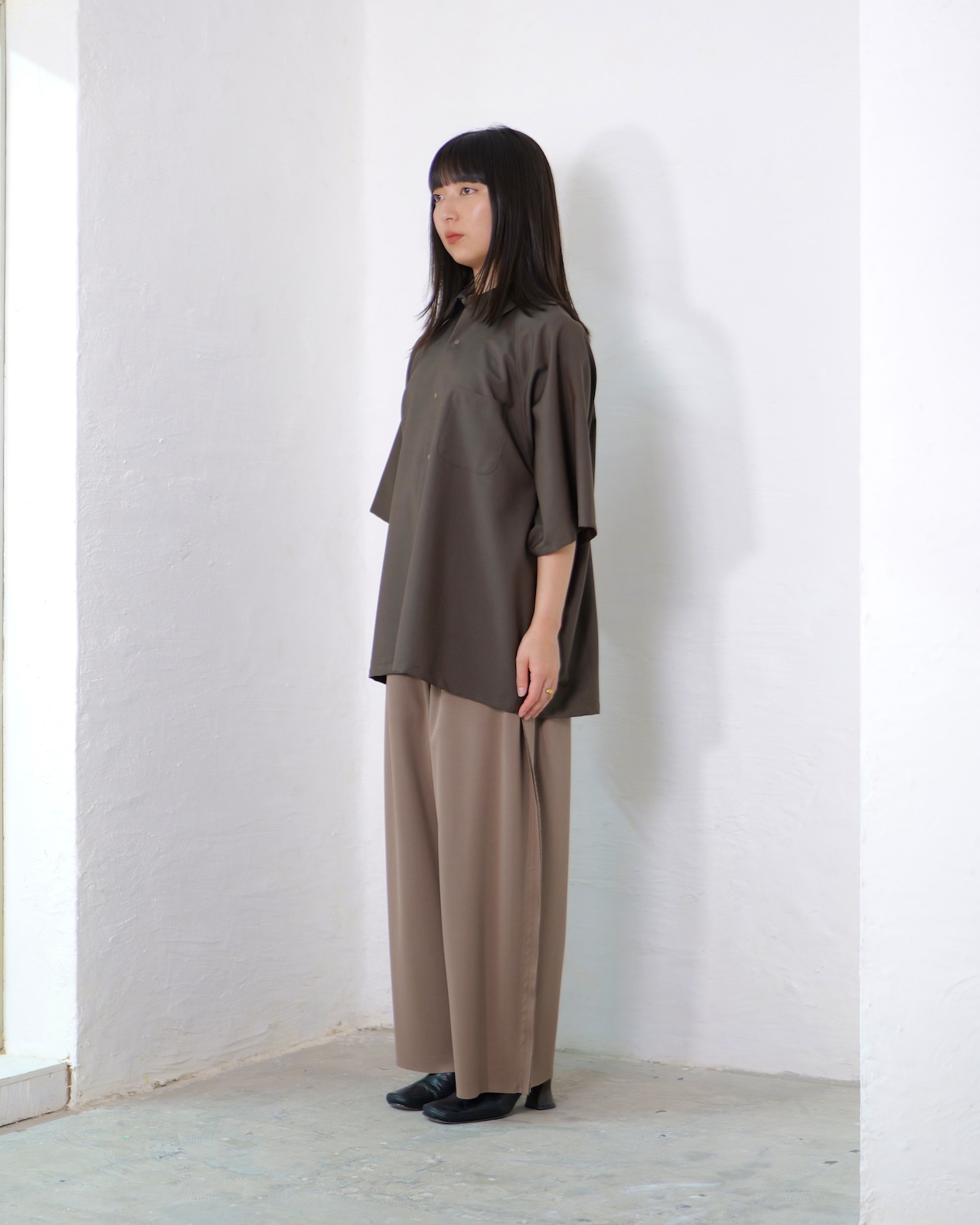 itochi - Wool & Kid mohair Tropical half sleeve shirt ：iridescent brown｜玉虫色トロピカル／キッドモヘア混／ションヘル織機