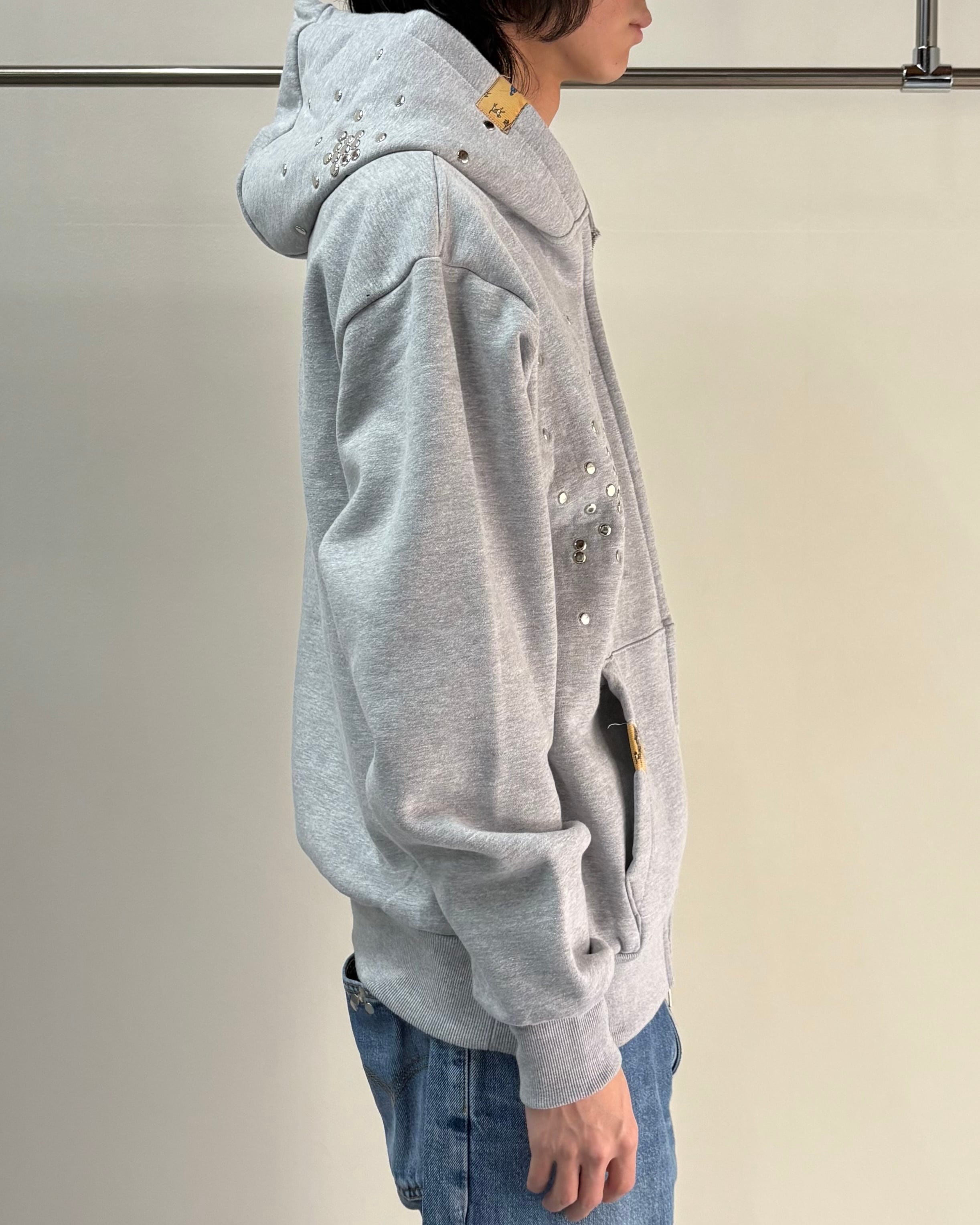 Hannah Creak】Studded Hoodie Double Zip Grey | blendmarket