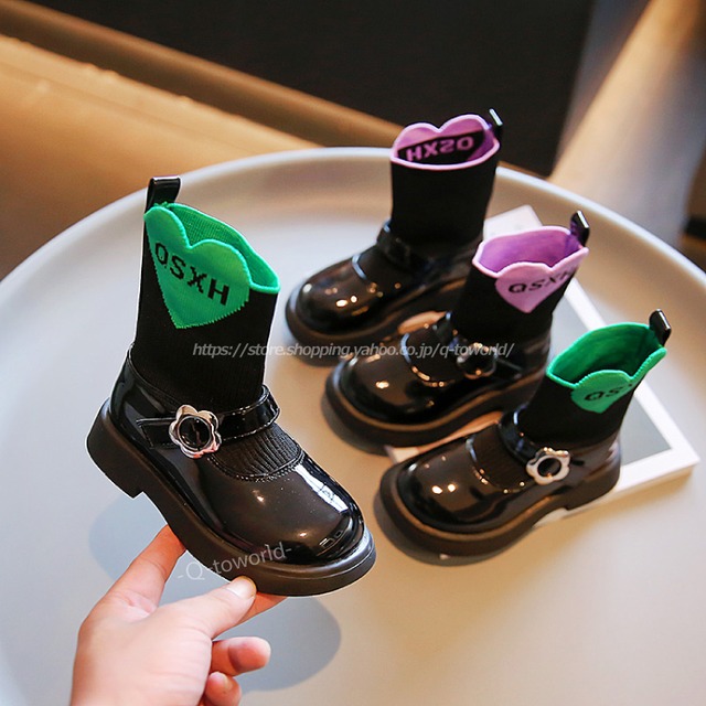 【14㎝-22㎝】ブーツ　ソックスブーツ　ハート　オシャレ　靴　シューズ　韓国版 カジュアル　子供靴　キッズ靴　