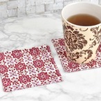 インド  ブロックプリント コースター   フシア     2枚セット