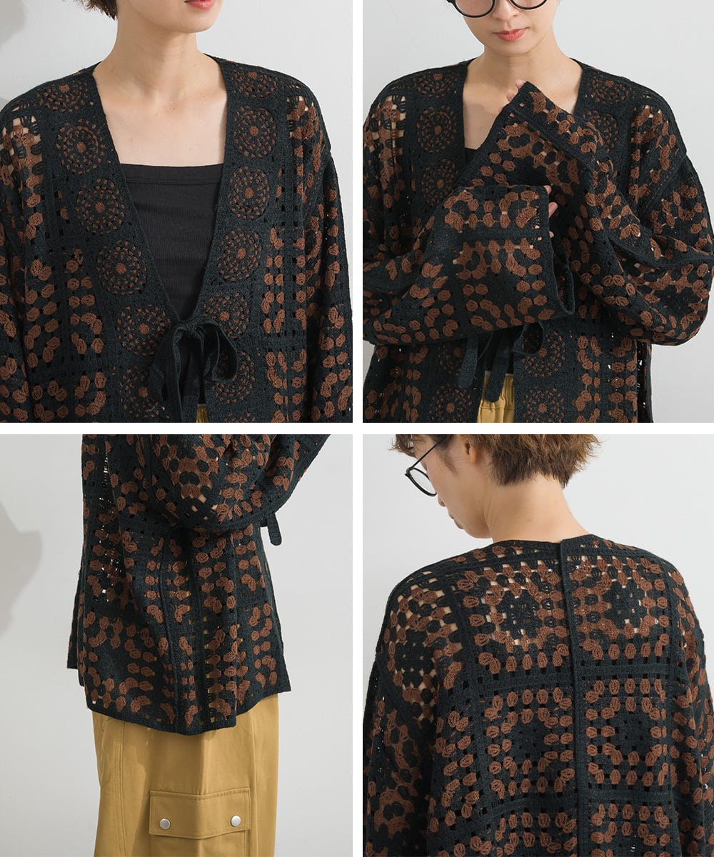D262093 クロシェモチーフニットカーディガン / Crochet Motif Knit