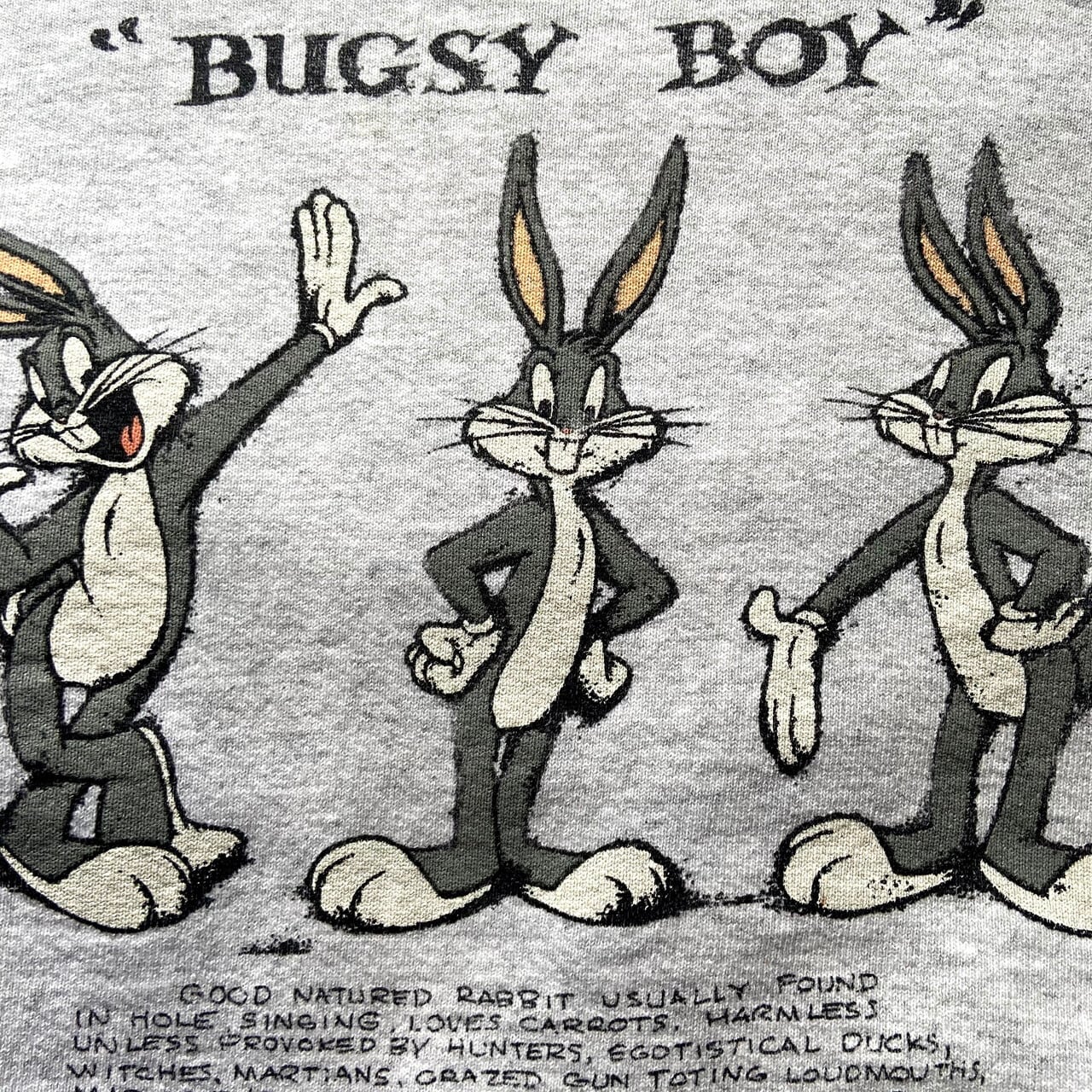 90年代 ビンテージ Looney Tunes バックスバニー キャラクターデザインスウェット メンズxl相当 レディースxxl相当 古着 ルーニーテューンズ Bugs Bunny 90s ヴィンテージ トレーナー ライトグレー オートミール 灰色 スウェット Al Cave 古着屋 公式 古着
